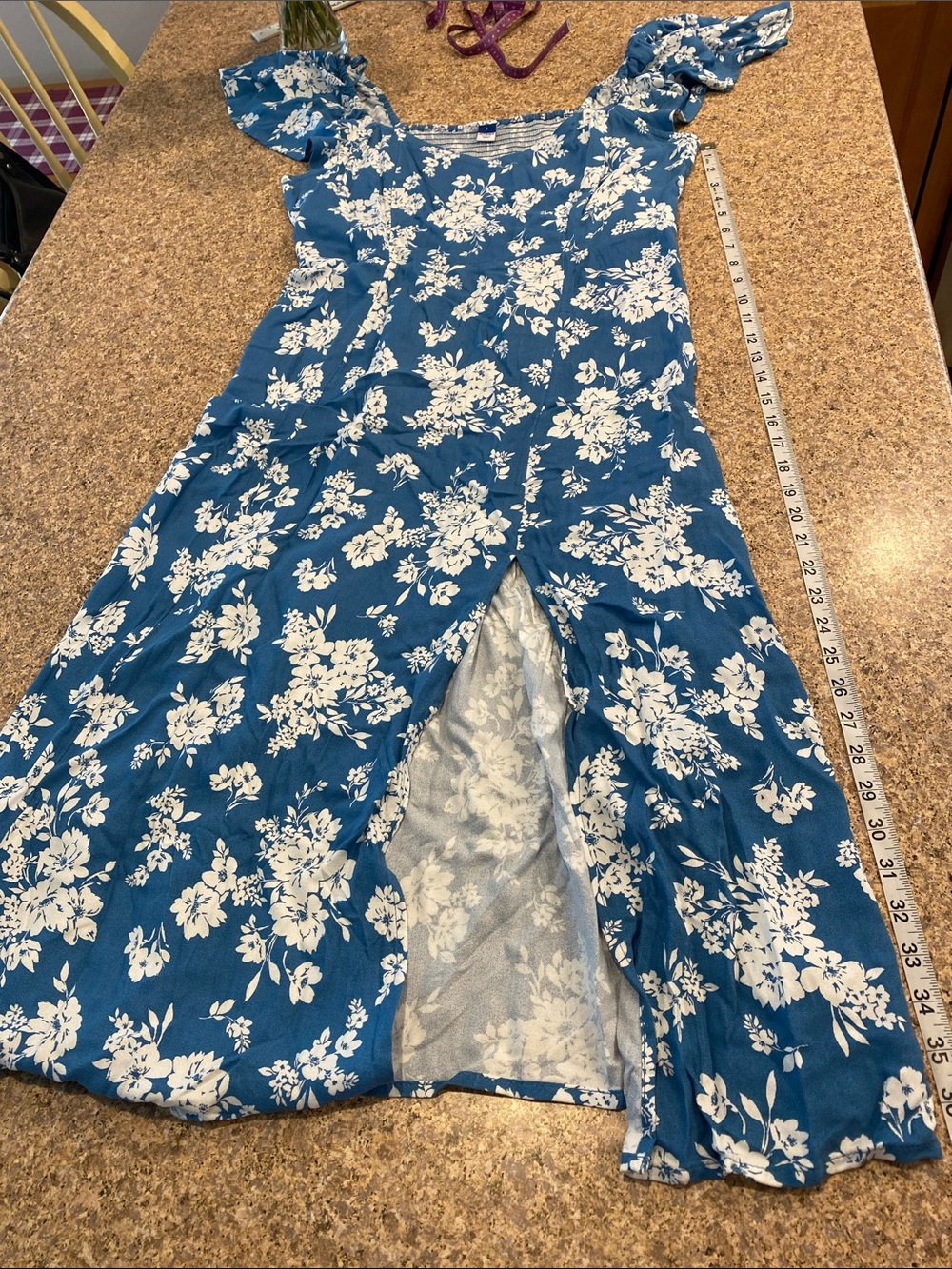 Old Navy Flutter Sleeve Floral Dress Large Blue Musty - Picture 6 of 15